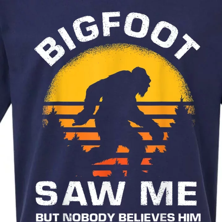 Bigfoot Saw Me But Nobody Believes Him Funny Retro Bigfoot Sueded Cloud Jersey T-Shirt