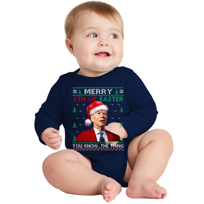 Biden Santa Merry 4th Of Easter You Know Thing Xmas Ugly Gift Baby Long Sleeve Bodysuit