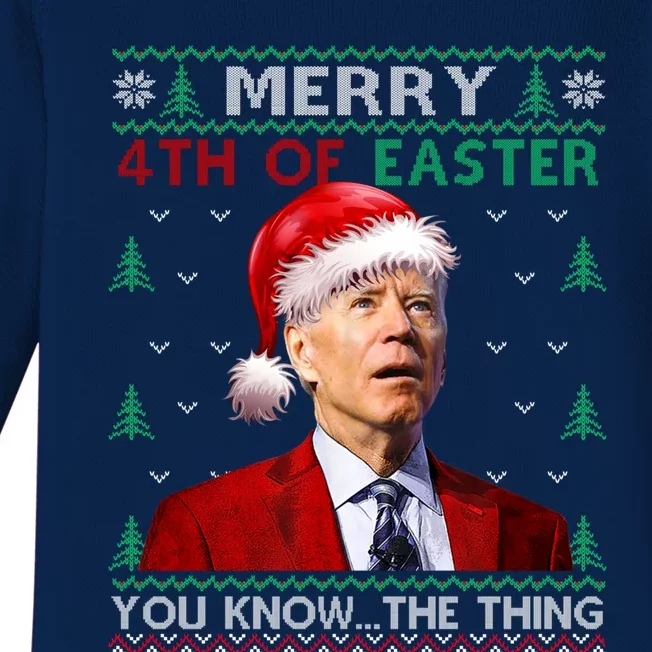 Biden Santa Merry 4th Of Easter You Know Thing Xmas Ugly Gift Baby Long Sleeve Bodysuit