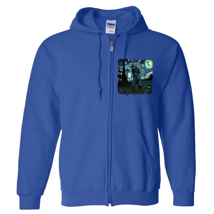 Bigfoot Starry Night Van Gogh Painting Sasquatch Art Gift Full Zip Hoodie