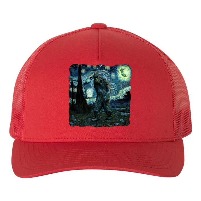 Bigfoot Starry Night Van Gogh Painting Sasquatch Art Gift Yupoong Adult 5-Panel Trucker Hat