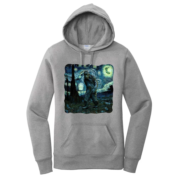 Bigfoot Starry Night Van Gogh Painting Sasquatch Art Gift Women's Pullover Hoodie