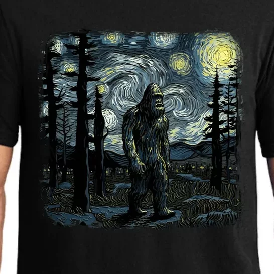 Bigfoot Starry Night Sasquatch Van Gogh Sky Painting Art Pajama Set