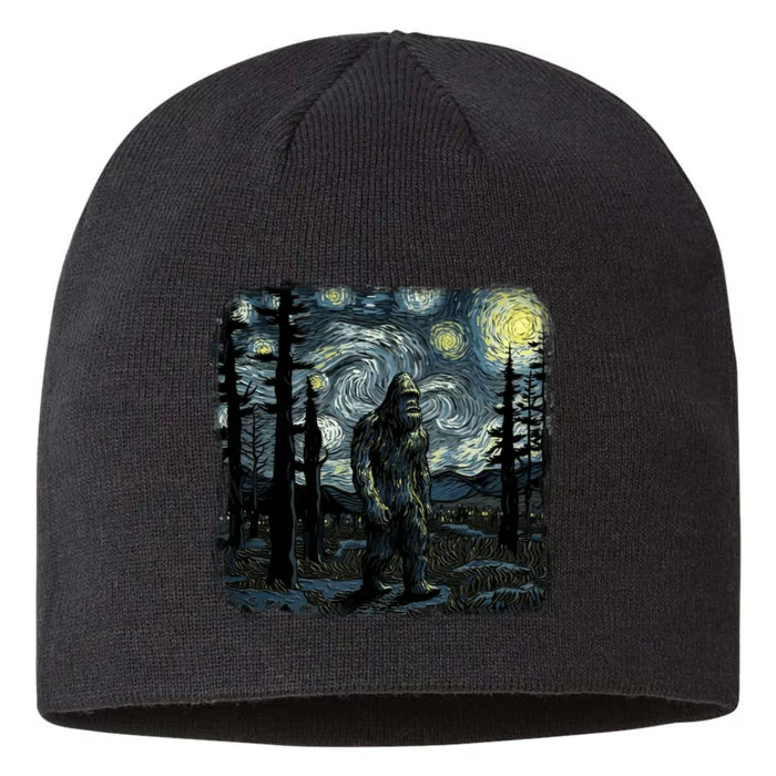 Bigfoot Starry Night Sasquatch Van Gogh Sky Painting Art 8 1/2in Sustainable Knit Beanie