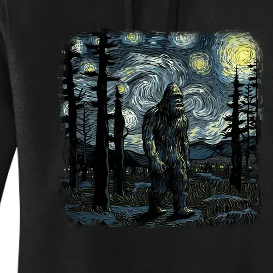 Bigfoot Starry Night Sasquatch Van Gogh Sky Painting Art Women's Pullover Hoodie