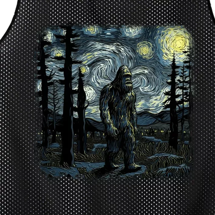 Bigfoot Starry Night Sasquatch Van Gogh Sky Painting Art Mesh Reversible Basketball Jersey Tank