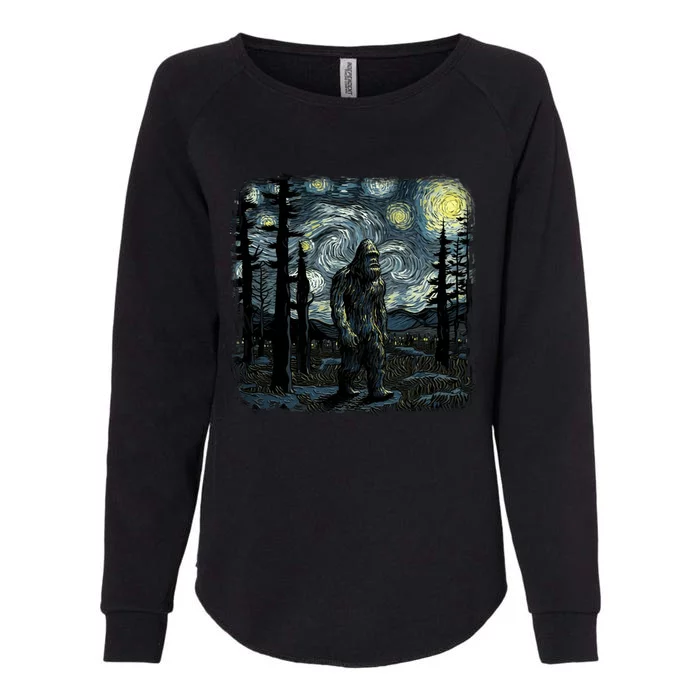 Bigfoot Starry Night Sasquatch Van Gogh Sky Painting Art Womens California Wash Sweatshirt