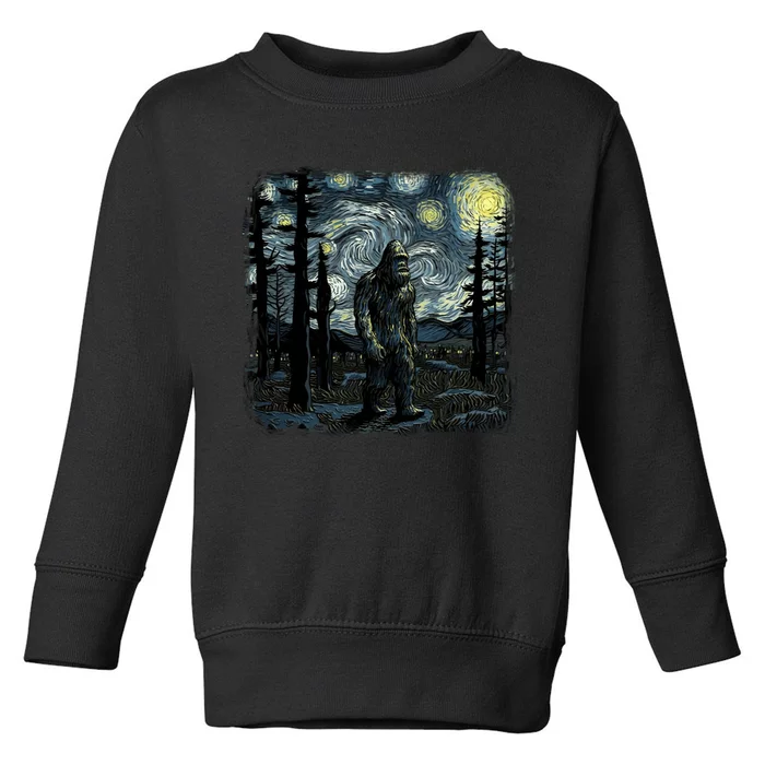 Bigfoot Starry Night Sasquatch Van Gogh Sky Painting Art Toddler Sweatshirt