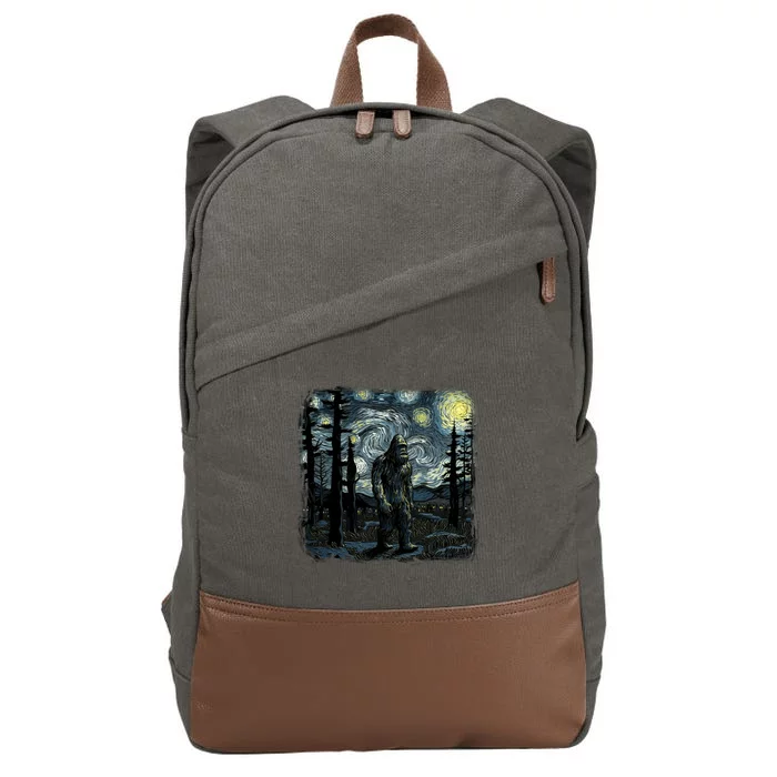 Bigfoot Starry Night Sasquatch Van Gogh Sky Painting Art Cotton Canvas Backpack