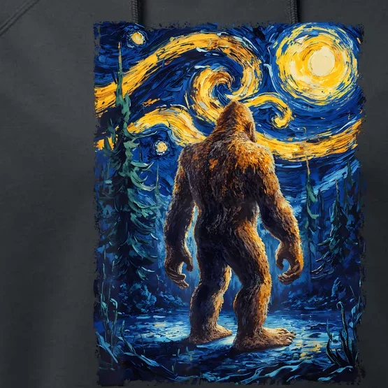 Bigfoot Starry Night Sasquatch Van Gogh Painting Performance Fleece Hoodie