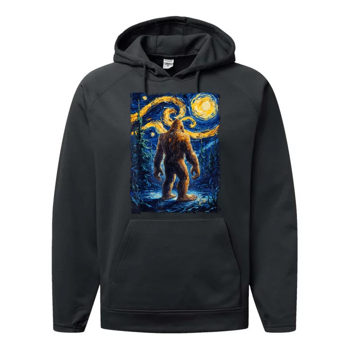 Bigfoot Starry Night Sasquatch Van Gogh Painting Performance Fleece Hoodie