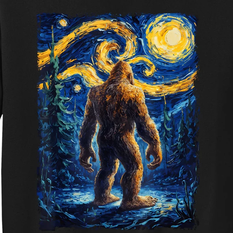 Bigfoot Starry Night Sasquatch Van Gogh Painting Sweatshirt