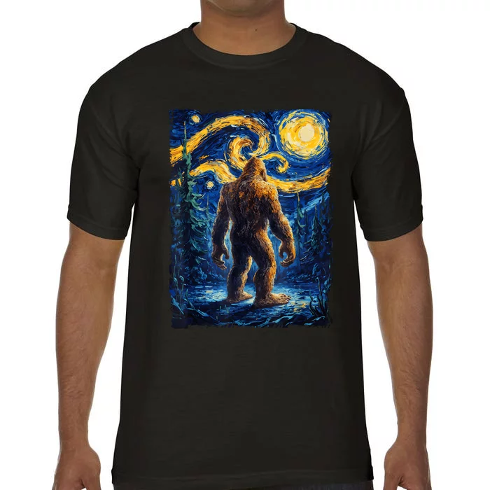 Bigfoot Starry Night Sasquatch Van Gogh Painting Comfort Colors T-Shirt