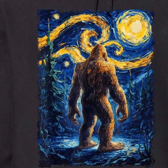 Bigfoot Starry Night Sasquatch Van Gogh Painting Premium Hoodie