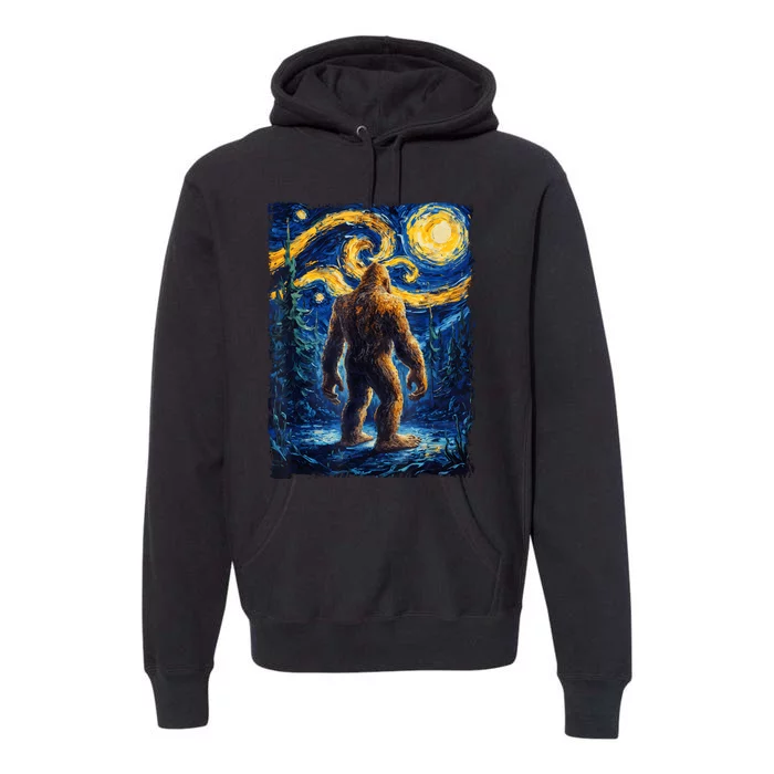 Bigfoot Starry Night Sasquatch Van Gogh Painting Premium Hoodie