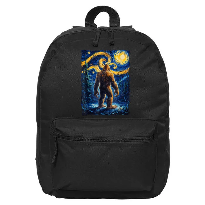 Bigfoot Starry Night Sasquatch Van Gogh Painting 16 in Basic Backpack