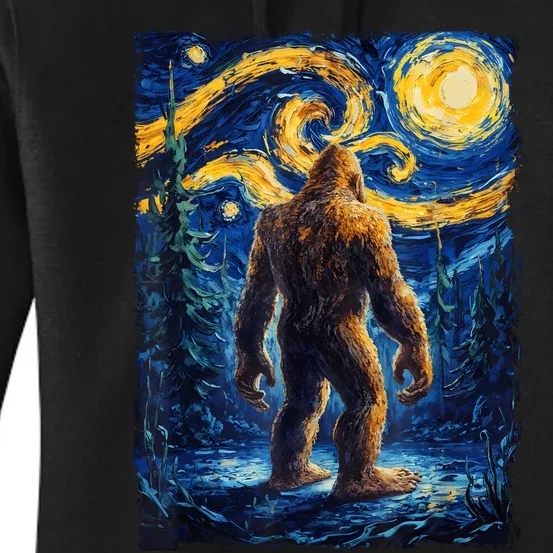 Bigfoot Starry Night Sasquatch Van Gogh Painting Women's Pullover Hoodie