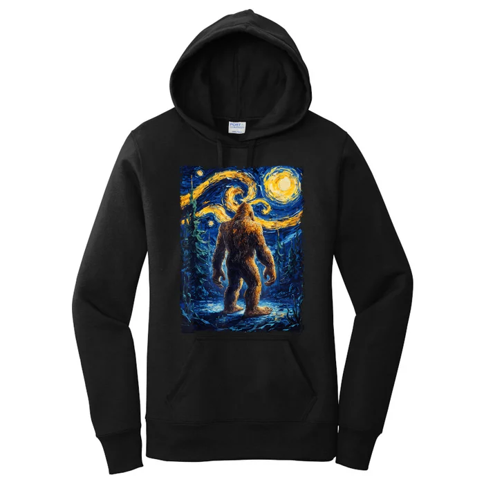 Bigfoot Starry Night Sasquatch Van Gogh Painting Women's Pullover Hoodie