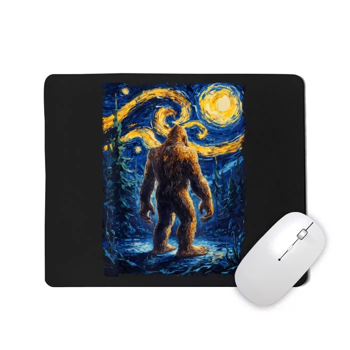 Bigfoot Starry Night Sasquatch Van Gogh Painting Mousepad