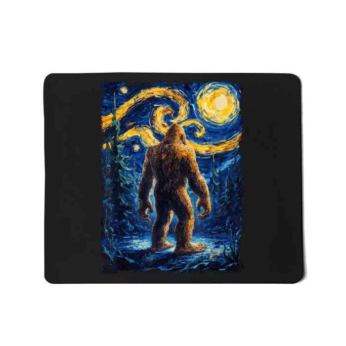 Bigfoot Starry Night Sasquatch Van Gogh Painting Mousepad