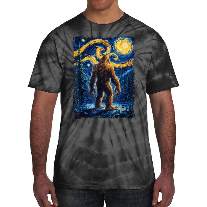 Bigfoot Starry Night Sasquatch Van Gogh Painting Tie-Dye T-Shirt