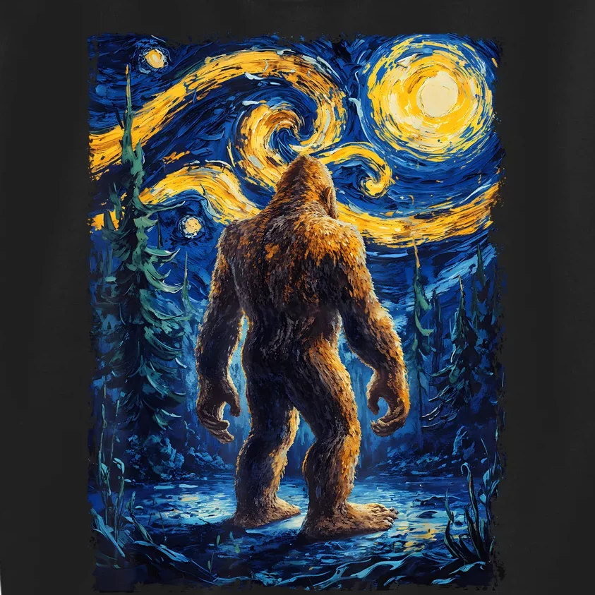 Bigfoot Starry Night Sasquatch Van Gogh Painting Kids Sweatshirt