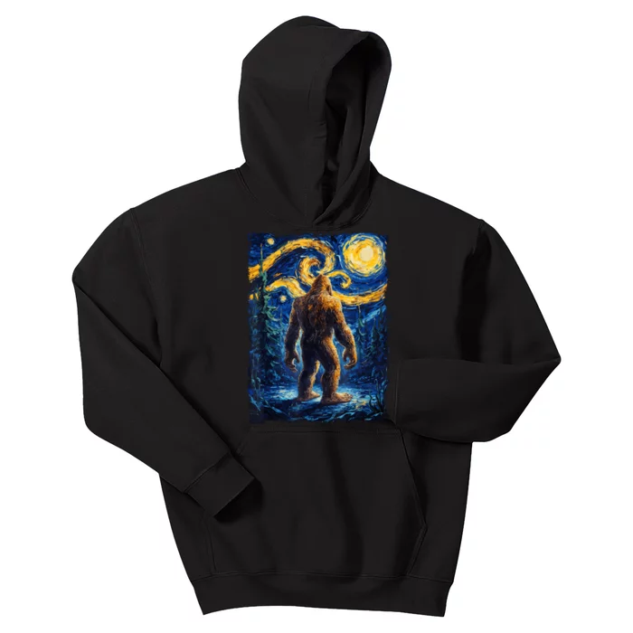 Bigfoot Starry Night Sasquatch Van Gogh Painting Kids Hoodie