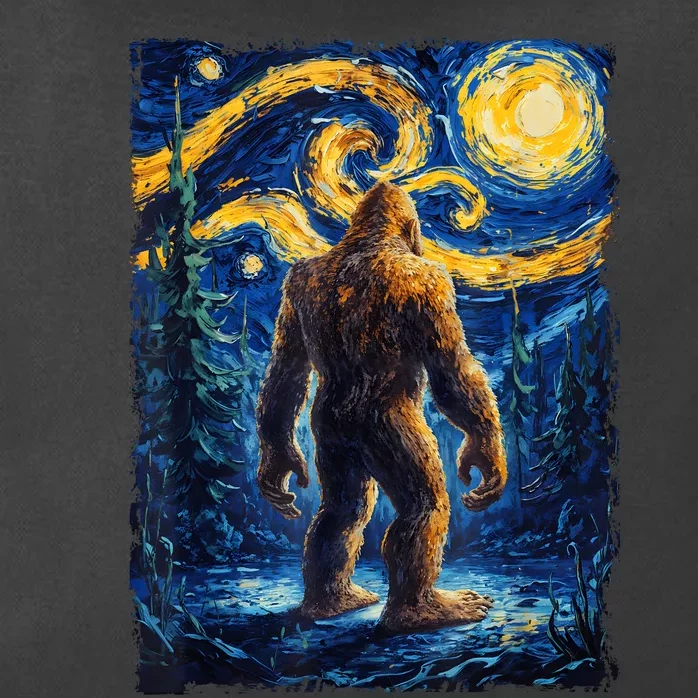 Bigfoot Starry Night Sasquatch Van Gogh Painting Zip Tote Bag