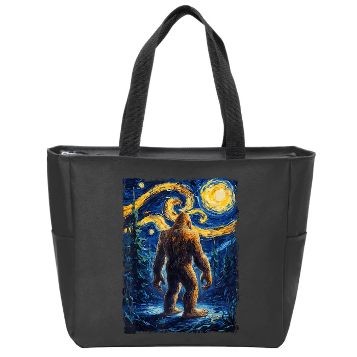 Bigfoot Starry Night Sasquatch Van Gogh Painting Zip Tote Bag