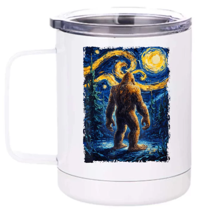 Bigfoot Starry Night Sasquatch Van Gogh Painting Front & Back 12oz Stainless Steel Tumbler Cup