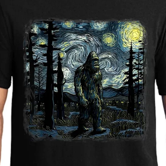 Bigfoot Starry Night Sasquatch Van Gogh Sky Painting Art Pajama Set