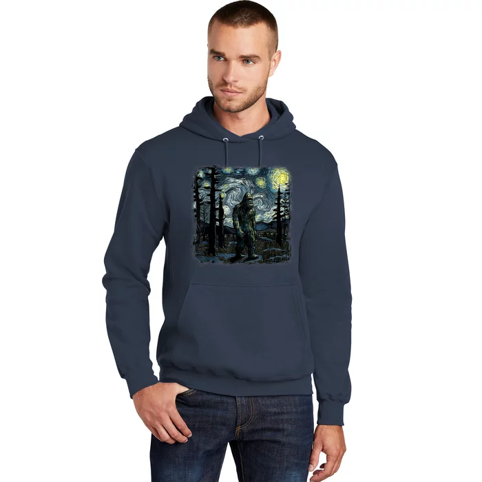 Bigfoot Starry Night Sasquatch Van Gogh Sky Painting Art Hoodie