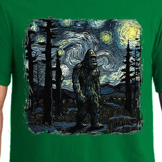 Bigfoot Starry Night Sasquatch Van Gogh Sky Painting Art Pajama Set