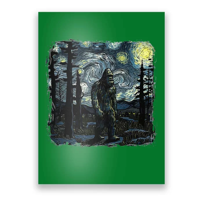 Bigfoot Starry Night Sasquatch Van Gogh Sky Painting Art Poster