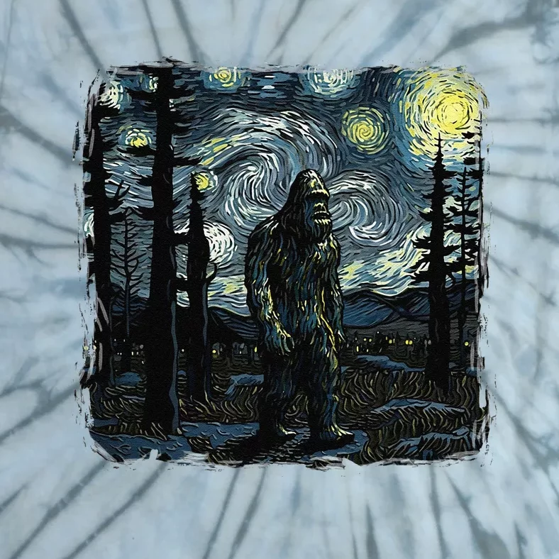 Bigfoot Starry Night Sasquatch Van Gogh Sky Painting Art Tie-Dye T-Shirt