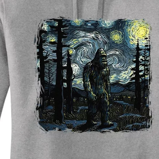 Bigfoot Starry Night Sasquatch Van Gogh Sky Painting Art Women's Pullover Hoodie