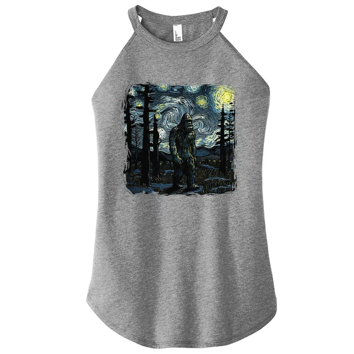 Bigfoot Starry Night Sasquatch Van Gogh Sky Painting Art Women’s Perfect Tri Rocker Tank