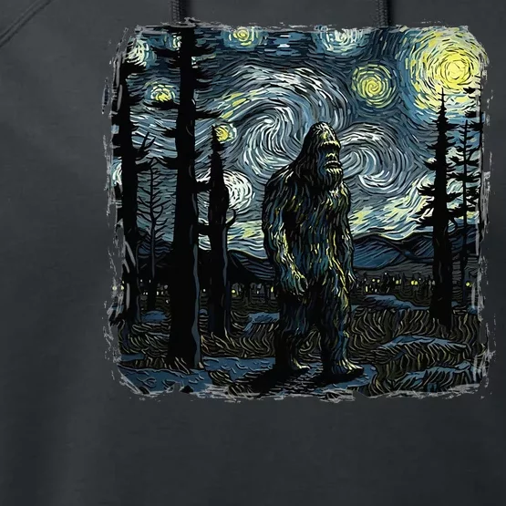 Bigfoot Starry Night Sasquatch Van Gogh Sky Painting Performance Fleece Hoodie