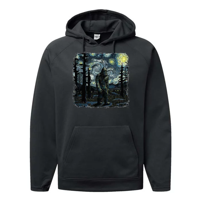 Bigfoot Starry Night Sasquatch Van Gogh Sky Painting Performance Fleece Hoodie