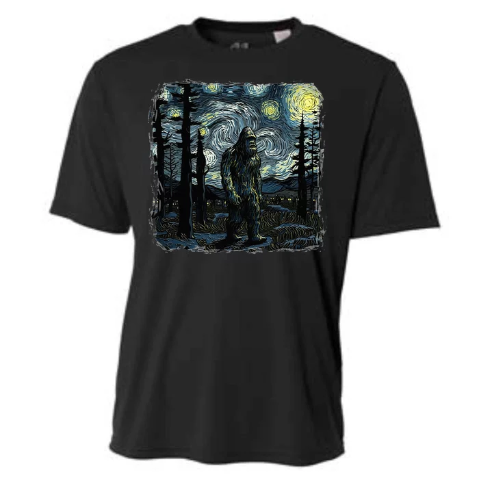 Bigfoot Starry Night Sasquatch Van Gogh Sky Painting Cooling Performance Crew T-Shirt