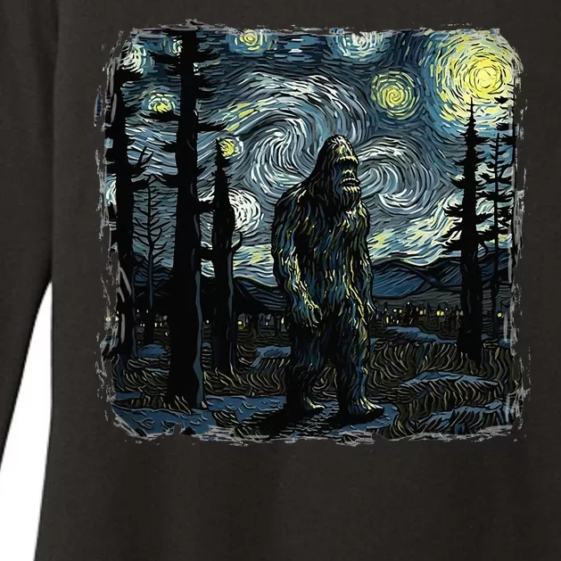 Bigfoot Starry Night Sasquatch Van Gogh Sky Painting Womens CVC Long Sleeve Shirt