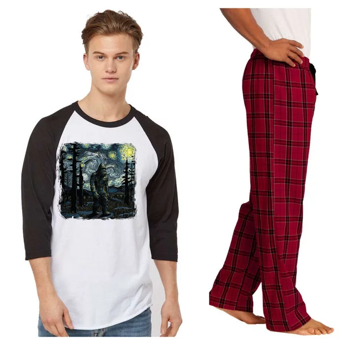 Bigfoot Starry Night Sasquatch Van Gogh Sky Painting Raglan Sleeve Pajama Set