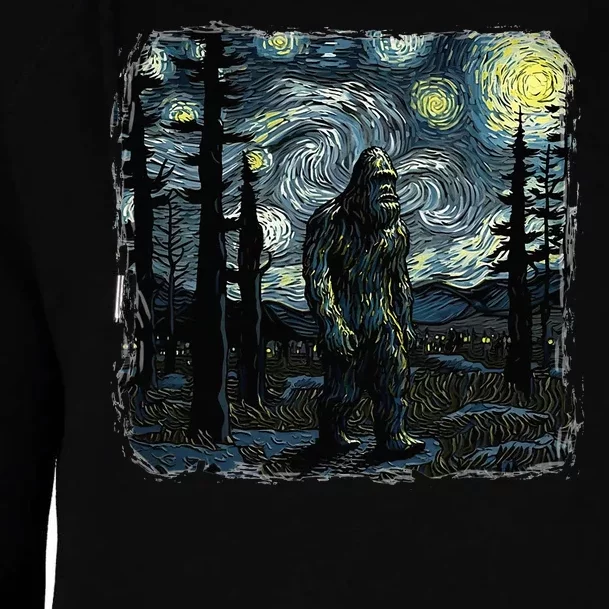 Bigfoot Starry Night Sasquatch Van Gogh Sky Painting Womens Funnel Neck Pullover Hood