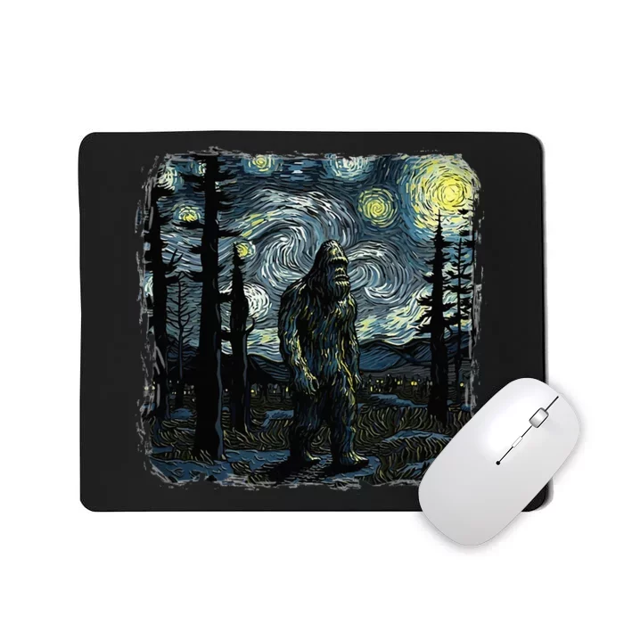 Bigfoot Starry Night Sasquatch Van Gogh Sky Painting Mousepad