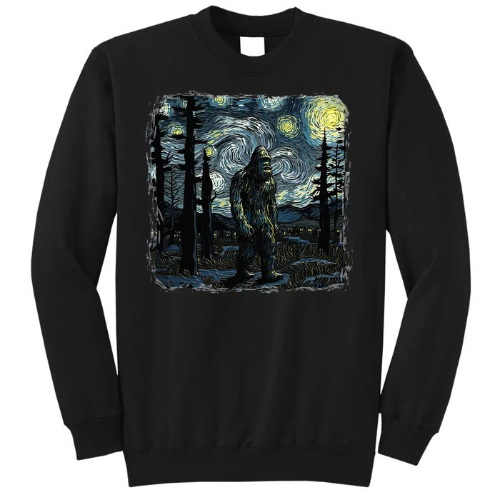 Bigfoot Starry Night Sasquatch Van Gogh Sky Painting Tall Sweatshirt