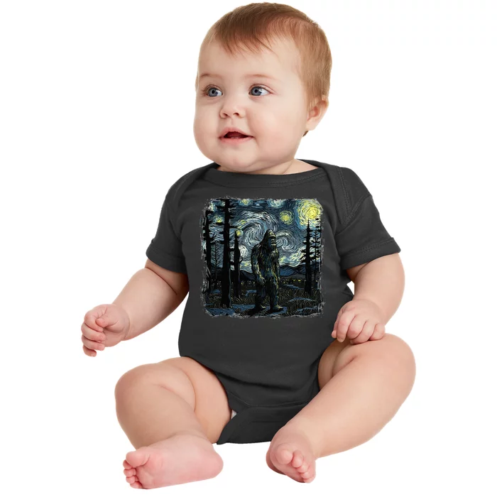 Bigfoot Starry Night Sasquatch Van Gogh Sky Painting Baby Bodysuit