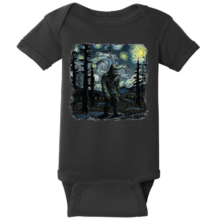 Bigfoot Starry Night Sasquatch Van Gogh Sky Painting Baby Bodysuit