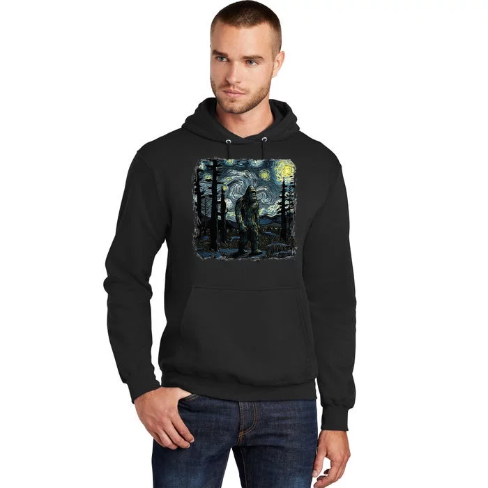 Bigfoot Starry Night Sasquatch Van Gogh Sky Painting Tall Hoodie