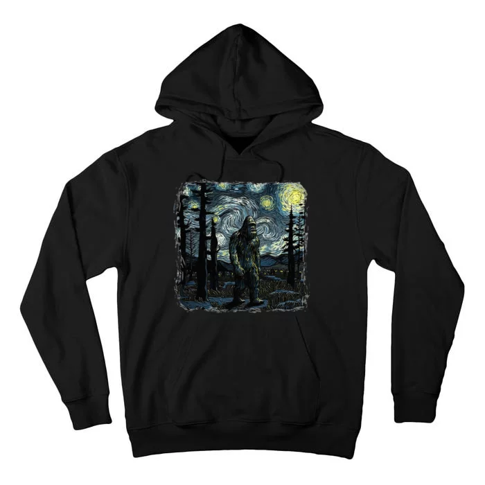 Bigfoot Starry Night Sasquatch Van Gogh Sky Painting Tall Hoodie