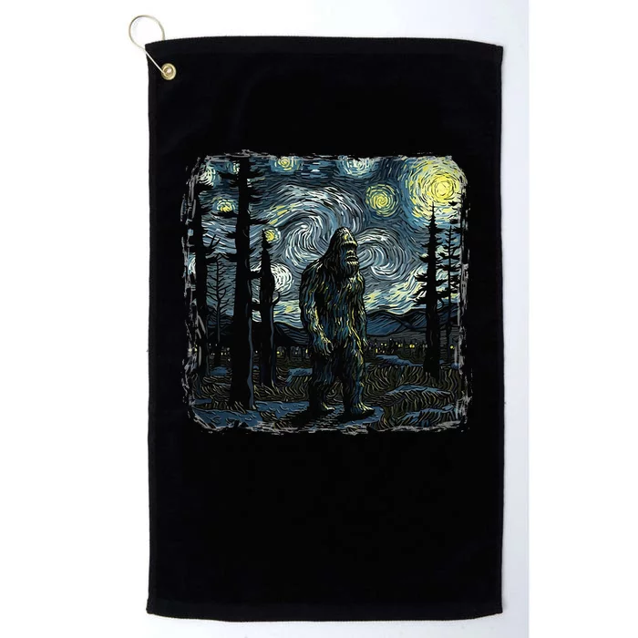 Bigfoot Starry Night Sasquatch Van Gogh Sky Painting Platinum Collection Golf Towel